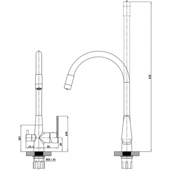 Смеситель для кухни ESKO Coral CL03B с краном для питьевой воды, чёрный/хром