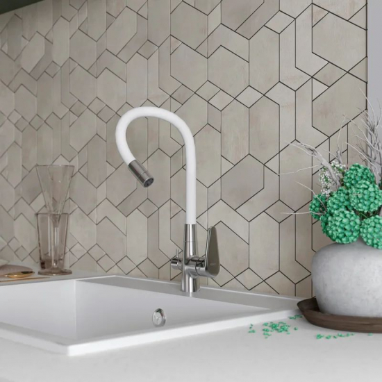 Смеситель для кухни ESKO Coral CL03W с краном для питьевой воды, белый/хром