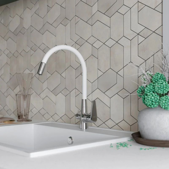 Смеситель для кухни ESKO Coral CL03W с краном для питьевой воды, белый/хром