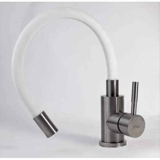 Смеситель для кухни ESKO Kitchen K44W с гибким изливом, белый/сатин