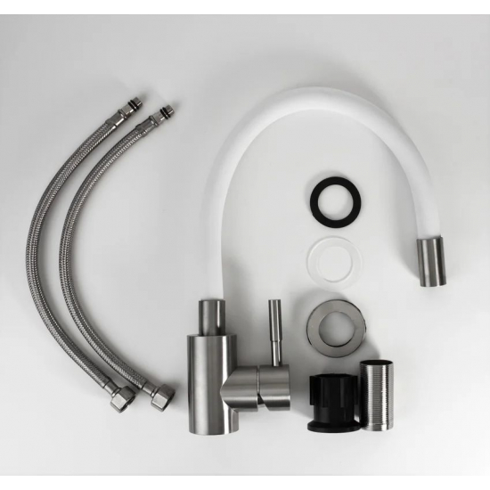 Смеситель для кухни ESKO Kitchen K44W с гибким изливом, белый/сатин