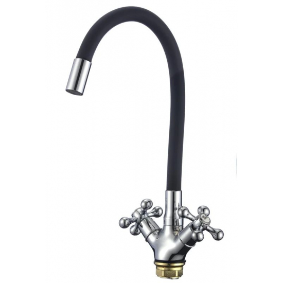 Смеситель для кухни FMARK FM4319-01 с гибким изливом, чёрный/хром