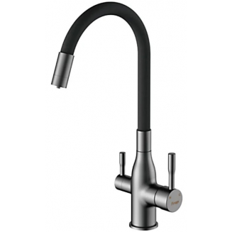 Смеситель для кухни FRAP F4396-15 с краном для питьевой воды, оружейная сталь