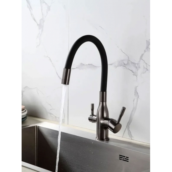 Смеситель для кухни FRAP F4396-15 с краном для питьевой воды, оружейная сталь