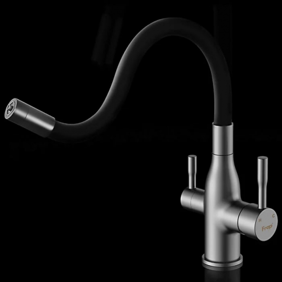 Смеситель для кухни FRAP F4396-15 с краном для питьевой воды, оружейная сталь
