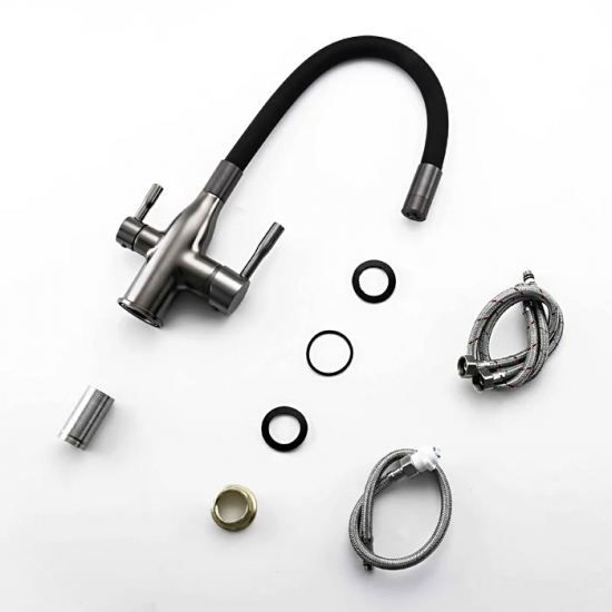 Смеситель для кухни FRAP F4396-15 с краном для питьевой воды, оружейная сталь