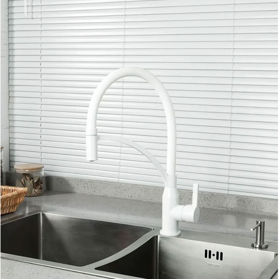 Смеситель для кухни FRAP F4552-8 с гибким изливом, белый