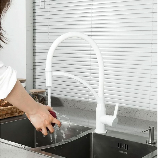 Смеситель для кухни FRAP F4552-8 с гибким изливом, белый
