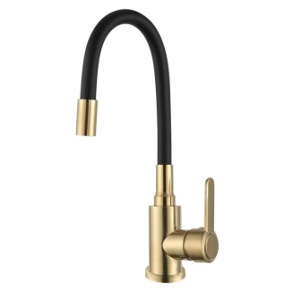 Смеситель для кухни FRUD R052 R42052-33 из нержавеющей стали, с гибким изливом, чёрный/золото