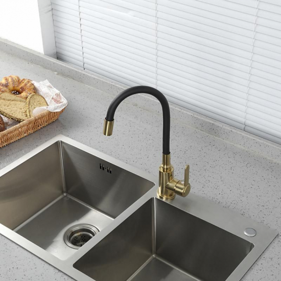 Смеситель для кухни FRUD R052 R42052-33 из нержавеющей стали, с гибким изливом, чёрный/золото