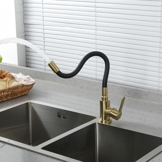 Смеситель для кухни FRUD R052 R42052-33 из нержавеющей стали, с гибким изливом, чёрный/золото