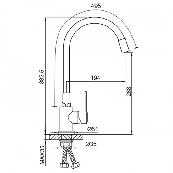 Смеситель для кухни FRUD R052 R42052-33 из нержавеющей стали, с гибким изливом, чёрный/золото