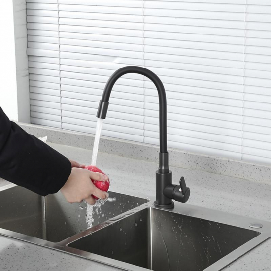 Смеситель для кухни FRUD R052 R42052-39 из нержавеющей стали, с гибким изливом, чёрный