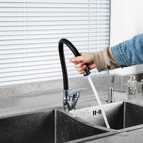 Смеситель для кухни FRUD R055 R40055-2 с гибким изливом, хром/чёрный