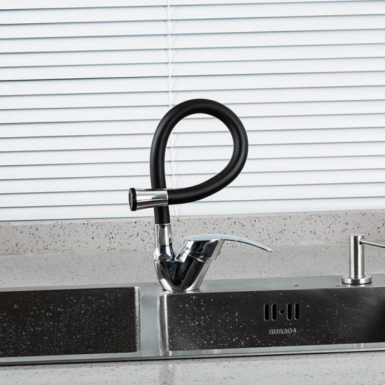 Смеситель для кухни FRUD R055 R40055-2 с гибким изливом, хром/чёрный