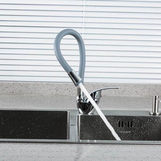 Смеситель для кухни FRUD R055 R40055-3 с гибким изливом, хром/серый