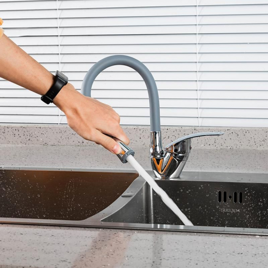 Смеситель для кухни FRUD R055 R40055-3 с гибким изливом, хром/серый