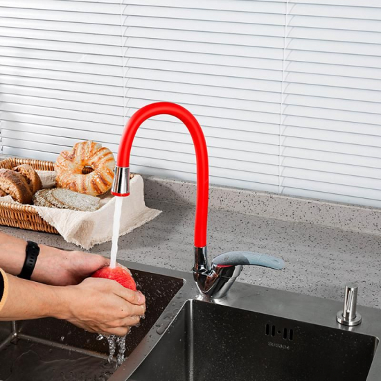 Смеситель для кухни FRUD R055 R40055-4 с гибким изливом, хром/красный