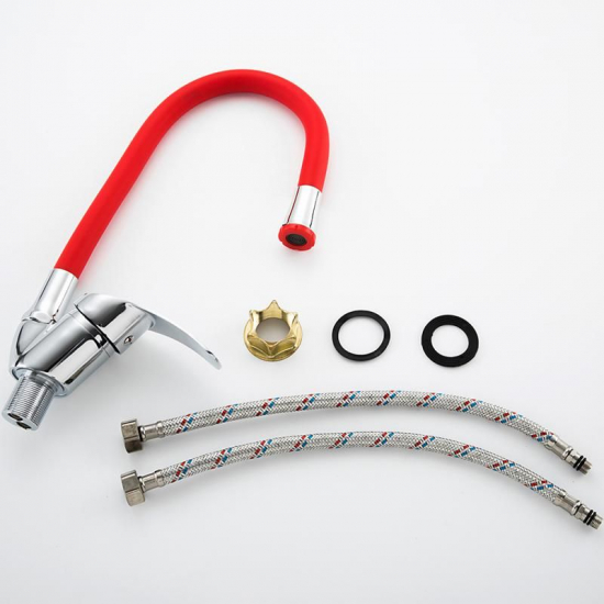 Смеситель для кухни FRUD R055 R40055-4 с гибким изливом, хром/красный