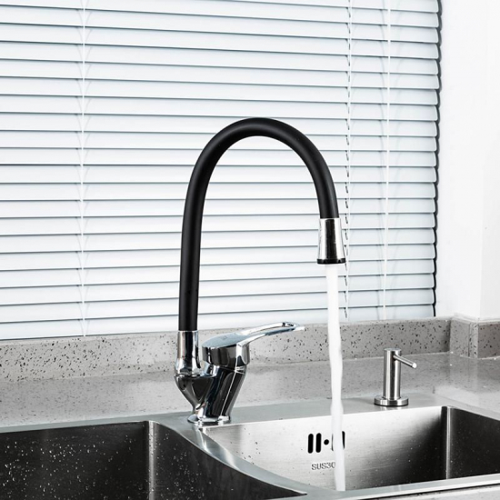 Смеситель для кухни FRUD R055 R41055-2 с гибким изливом, хром/чёрный