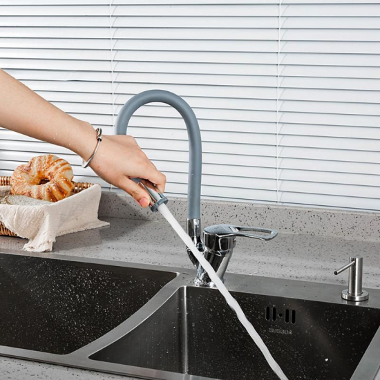 Смеситель для кухни FRUD R055 R41055-3 с гибким изливом, хром/серый