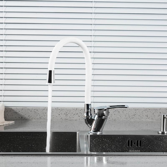 Смеситель для кухни FRUD R055 R41055-4 с гибким изливом, хром/белый