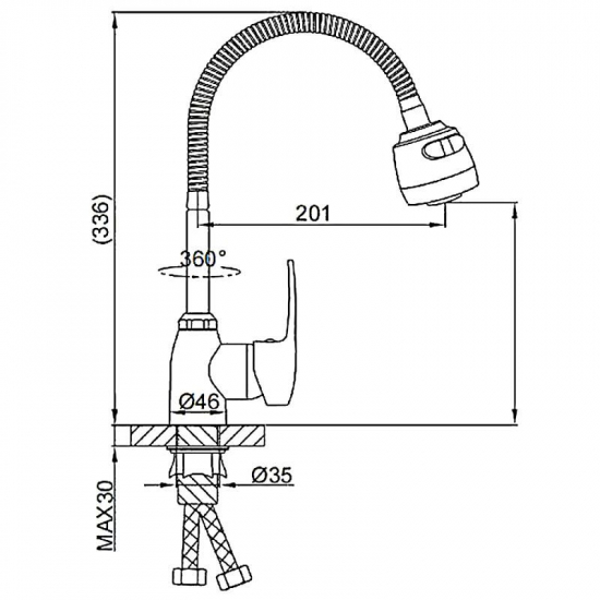 Смеситель для кухни FRUD R055 R42055-2 с гибким изливом, хром