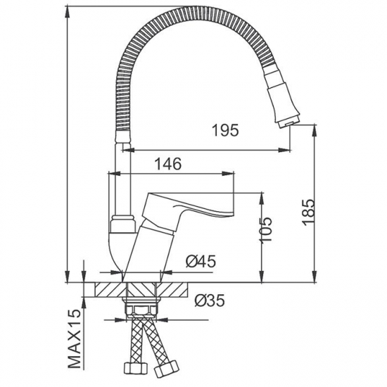 Смеситель для кухни FRUD R101 R43101 с гибким изливом, хром