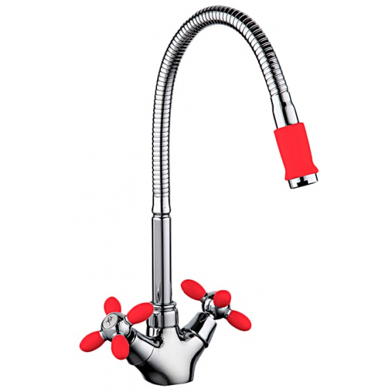 Смеситель для кухни FRUD R127 R43127-10 с гибким изливом, хром/красный