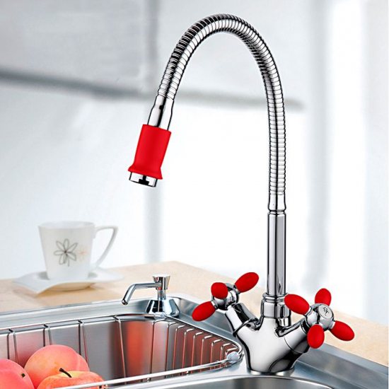 Смеситель для кухни FRUD R127 R43127-10 с гибким изливом, хром/красный