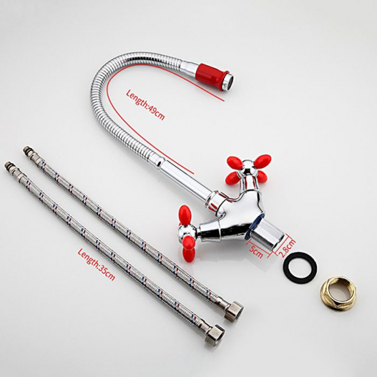 Смеситель для кухни FRUD R127 R43127-10 с гибким изливом, хром/красный