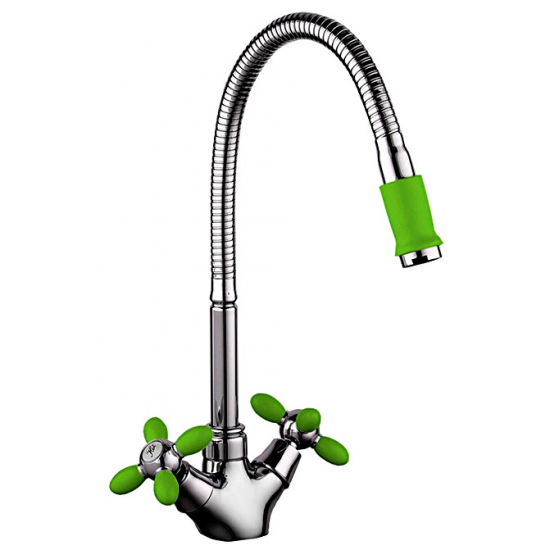 Смеситель для кухни FRUD R127 R43127-6 с гибким изливом, хром/зелёный