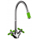 Смеситель для кухни FRUD R127 R43127-6 с гибким изливом, хром/зелёный