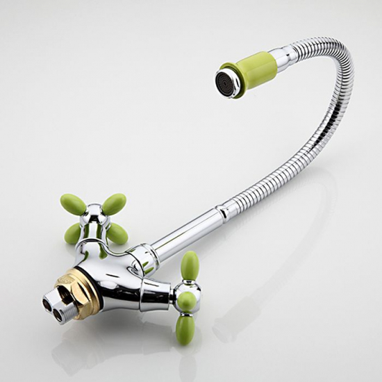 Смеситель для кухни FRUD R127 R43127-6 с гибким изливом, хром/зелёный