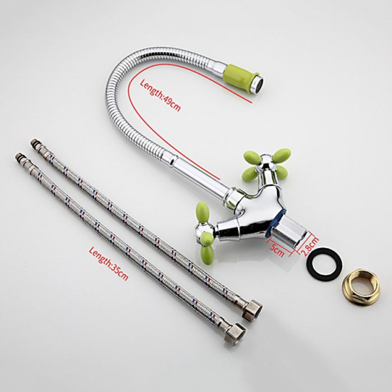 Смеситель для кухни FRUD R127 R43127-6 с гибким изливом, хром/зелёный