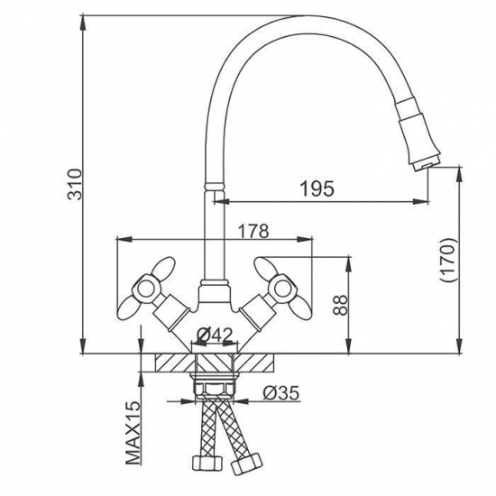 Смеситель для кухни FRUD R127 R43127-6 с гибким изливом, хром/зелёный