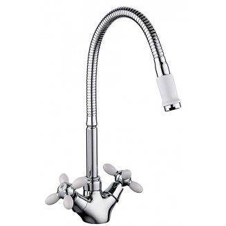 Смеситель для кухни FRUD R127 R43127-7 с гибким изливом, хром/белый