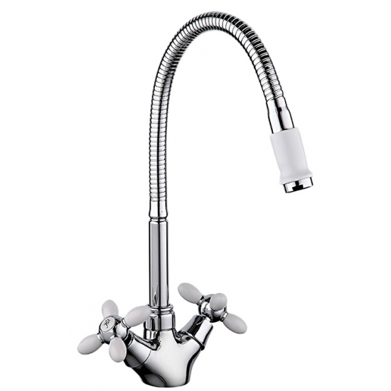 Смеситель для кухни FRUD R127 R43127-7 с гибким изливом, хром/белый