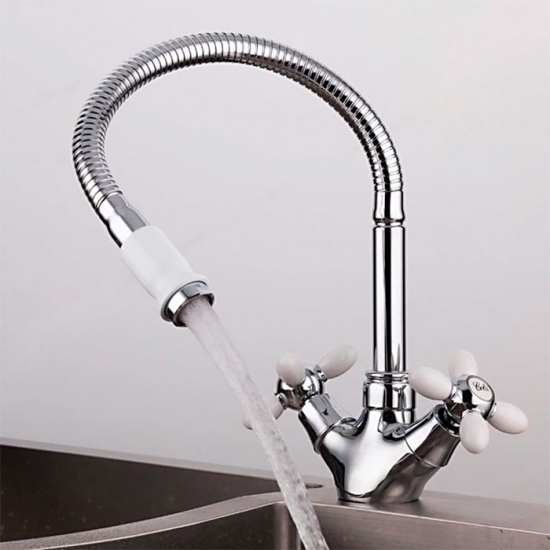 Смеситель для кухни FRUD R127 R43127-7 с гибким изливом, хром/белый