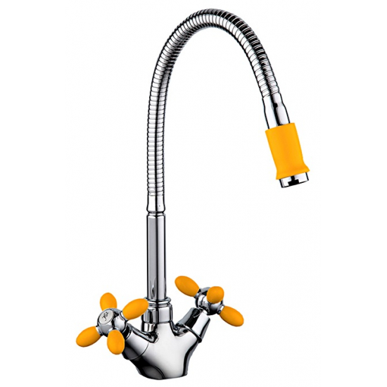 Смеситель для кухни FRUD R127 R43127-9 с гибким изливом, хром/жёлтый