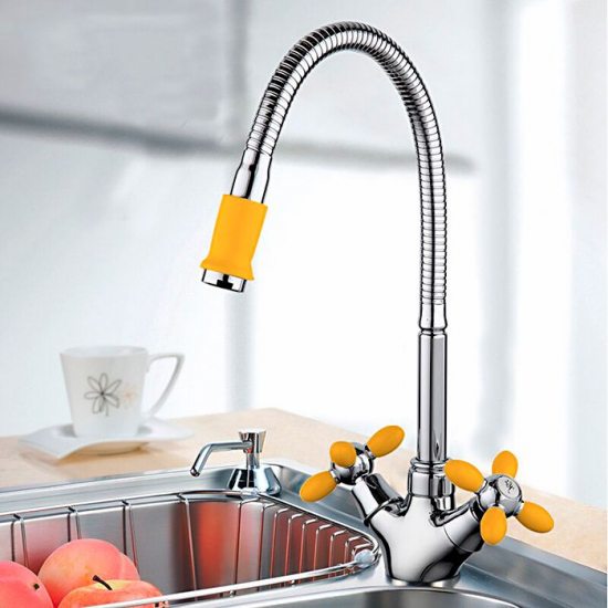 Смеситель для кухни FRUD R127 R43127-9 с гибким изливом, хром/жёлтый