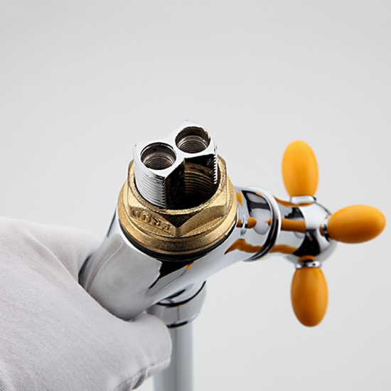 Смеситель для кухни FRUD R127 R43127-9 с гибким изливом, хром/жёлтый