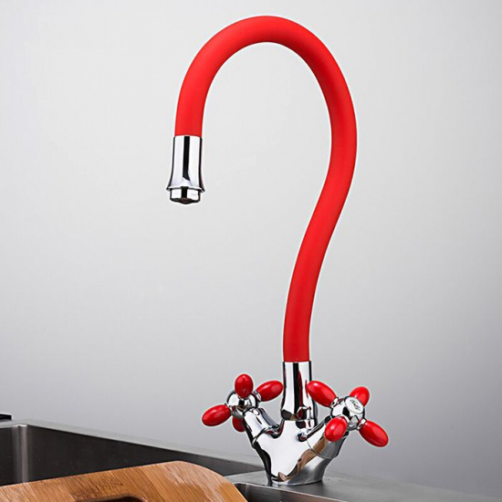 Смеситель для кухни FRUD R127 R44127-10 с гибким изливом, хром/красный
