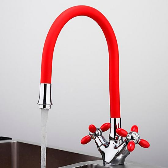 Смеситель для кухни FRUD R127 R44127-10 с гибким изливом, хром/красный