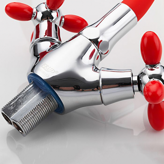 Смеситель для кухни FRUD R127 R44127-10 с гибким изливом, хром/красный