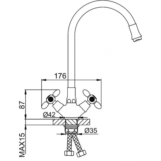 Смеситель для кухни FRUD R127 R44127-10 с гибким изливом, хром/красный