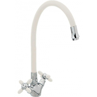 Смеситель для кухни FRUD R127 R44127-7 с гибким изливом, хром/белый