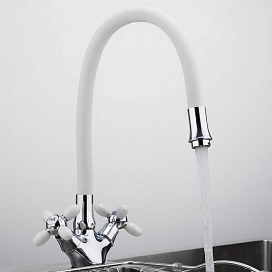 Смеситель для кухни FRUD R127 R44127-7 с гибким изливом, хром/белый
