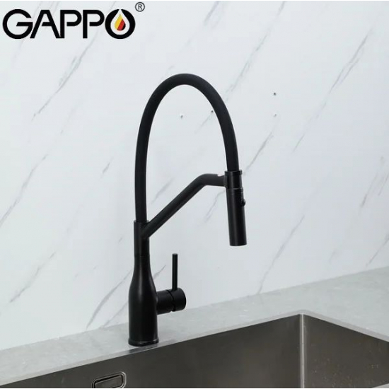 Смеситель для кухни GAPPO G4098-16 с гибким изливом, чёрный