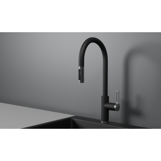 Смеситель для кухни GRANULA 8168 с вытяжным изливом, шварц